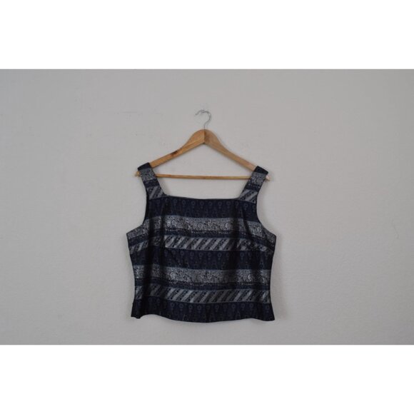 Vintage 90s Fitted J. R. Nites Acetate/Metallic Fitted Sleeveless Zippered Blous - Picture 3 of 7